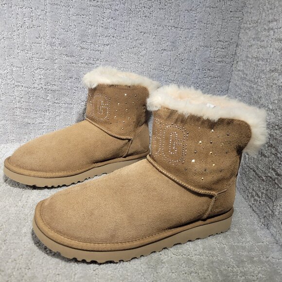 Ugg Classic Gem Women's Size US 8 Chestnut Suede Pull On Snow Mini Boots - Picture 1 of 9